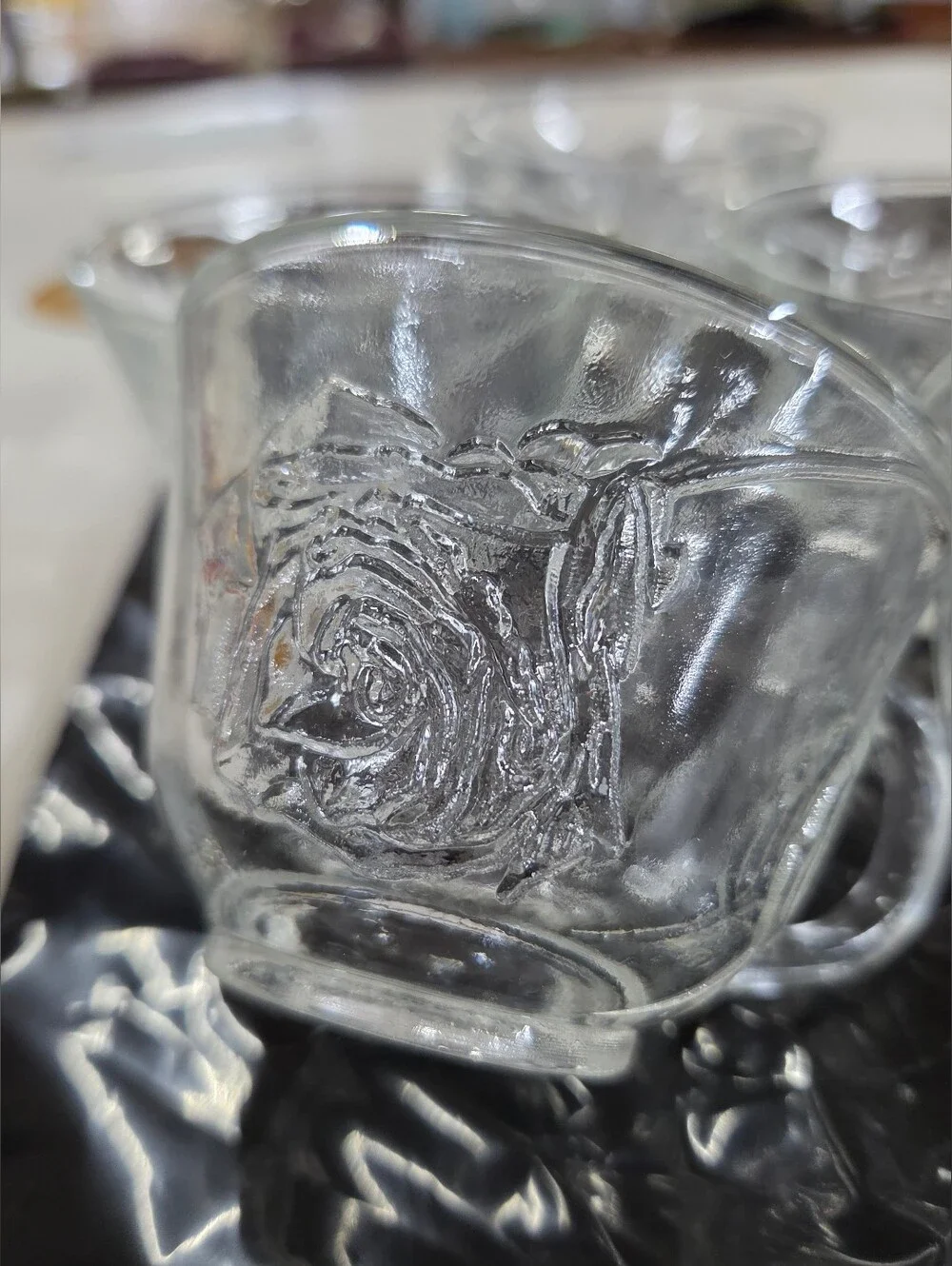 VTG Indiana Glass Celebration Rose Punch Cups Clear Pressed Glass Set of 7